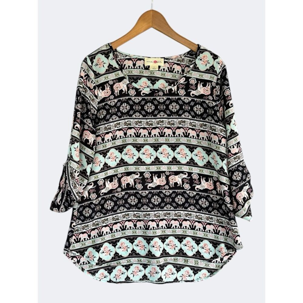 🎉 Wishful park top blouse shirt size L elephant print